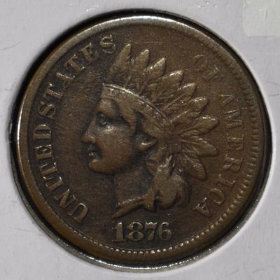 1876 INDIAN CENT VF/XF. LEADERS IN ON-LINE AUCTIONS ESTIMATE $170 - $220.