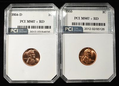 1954-D & 1955 WHEAT CENTS PCI SUPERB GEM BU RD. LEADERS IN ON-LINE AUCTIONS ESTIMATE $100 - $150.