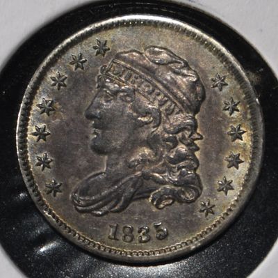 1835 CAPPED BUST HALF DIME NICE ORIG UNC. SM DATE, LG SC ESTIMATE $550 - $650.