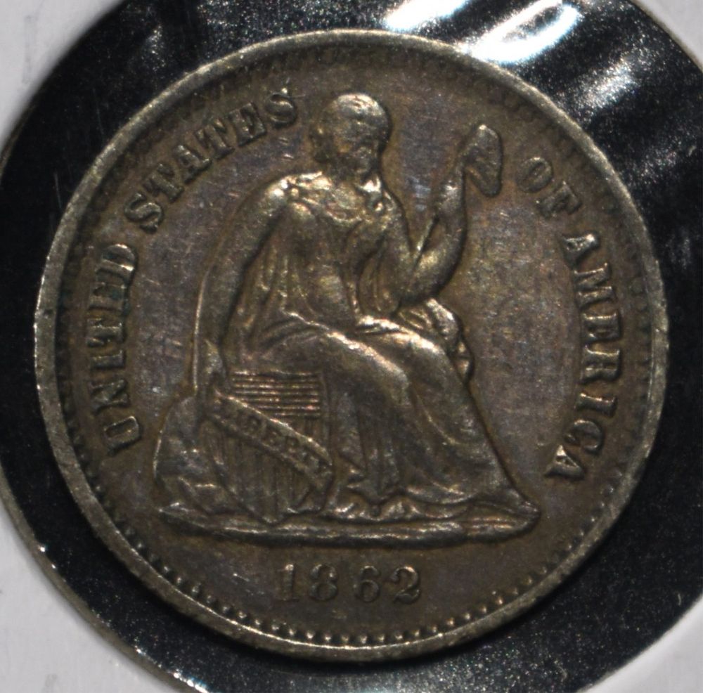 1862 LIBERTY SEATED HALF DIME AU. TOP RATED AUCTION HOUSE ESTIMATE $100 - $150.