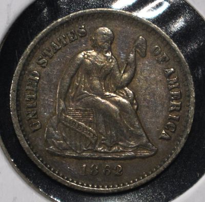 1862 LIBERTY SEATED HALF DIME AU. TOP RATED AUCTION HOUSE ESTIMATE $100 - $150.