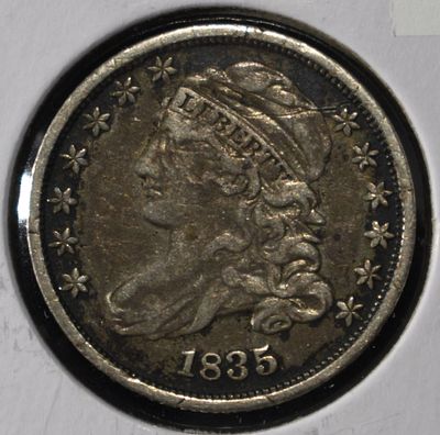 1835 CAPPED BUST DIME VF/XF. TOP RATED AUCTION HOUSE ESTIMATE $260 - $310.