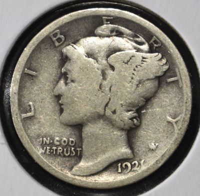 1921 MERCURY DIME VG. CHECK OUT OUR UPCOMING AUCTIONS ESTIMATE $100 - $150.