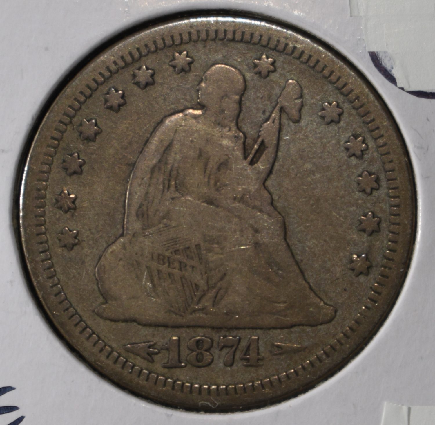 1874-S LIBERTY SEATED QUARTER ARR. FINE