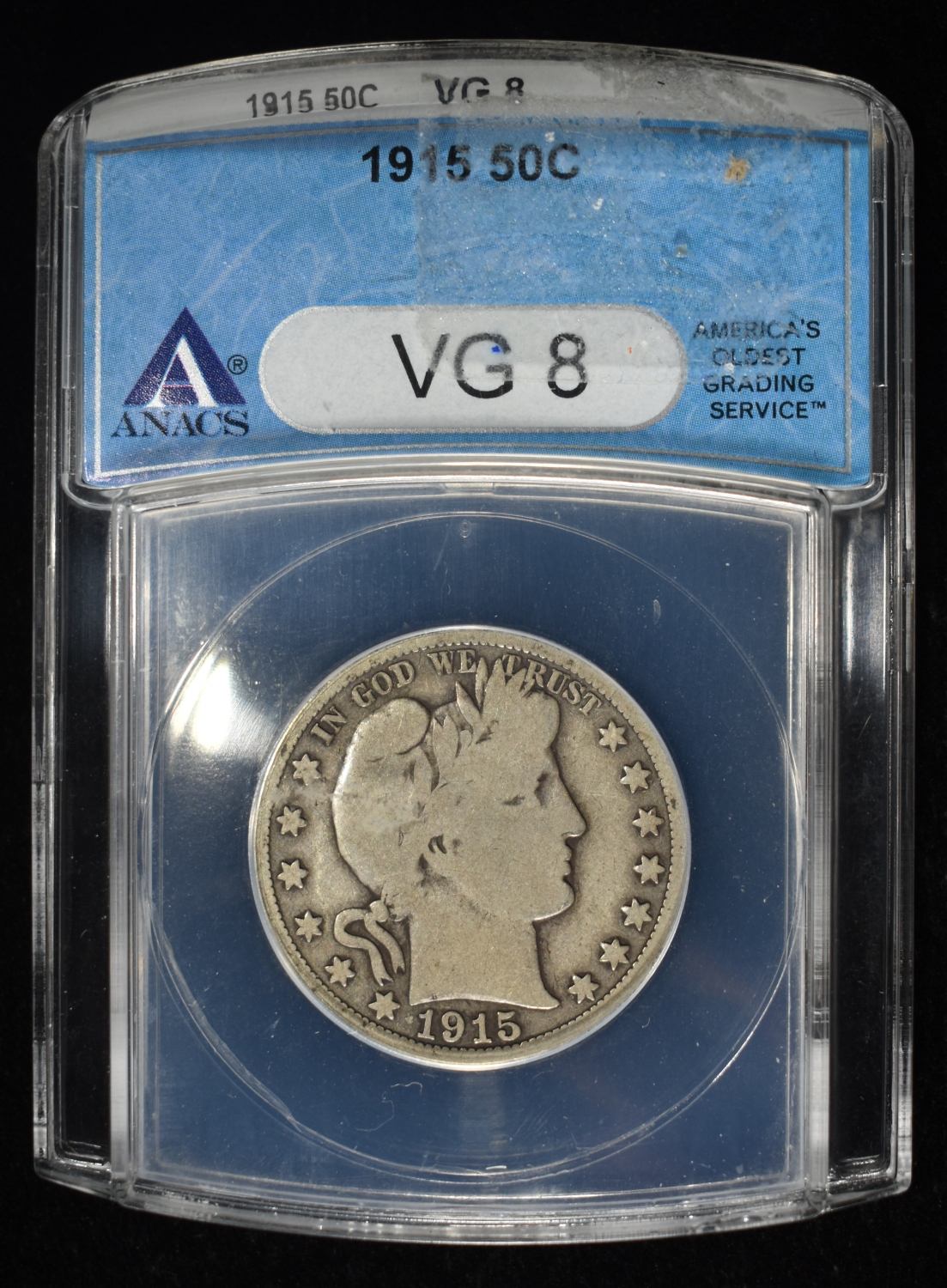 1915 BARBER HALF DOLLAR ANACS VG8