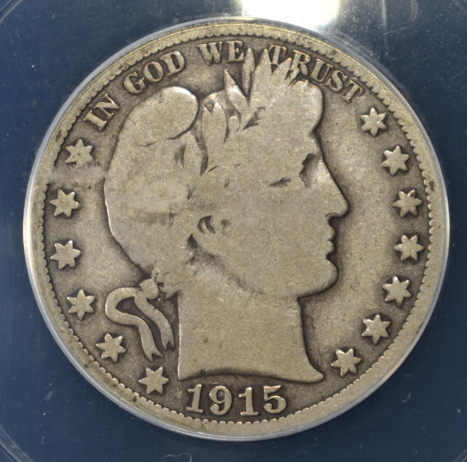 1915 BARBER HALF DOLLAR ANACS VG8