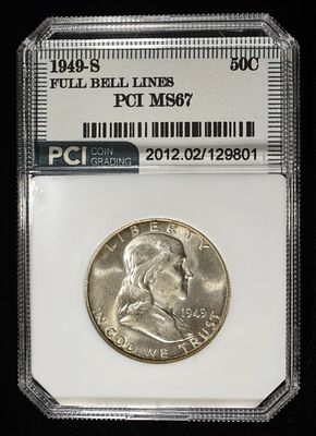 1949-S FRANKLIN HALF DOLLAR PCI SUPERB GEM BU. BID WITH SILVER CITY AUCTIONS ESTIMATE $430 - $480.