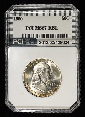 1950 FRANKLIN HALF DOLLAR PCI SUPERB GEM BU FBL. LEADERS IN ON-LINE AUCTIONS ESTIMATE $300 - $350.