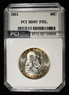 1951 FRANKLIN HALF DOLLAR PCI SUPERB GEM BU FBL. TOP RATED AUCTION HOUSE ESTIMATE $160 - $210.