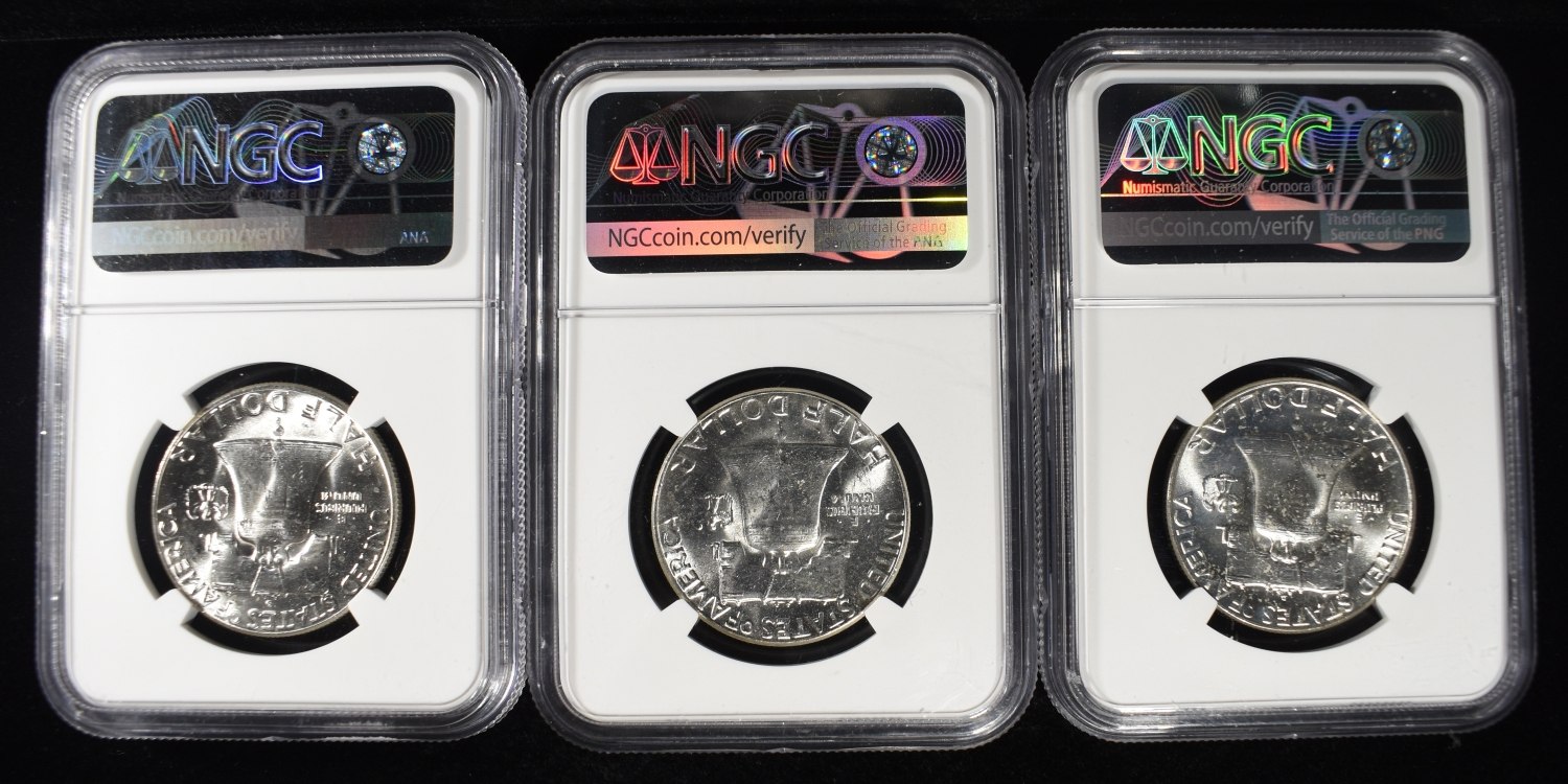 1961-D & 1963-P&D FRANKLIN 50C NGC MS64
