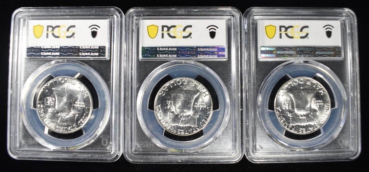 (3) 1963 FRANKLIN 50C PCGS MS62-MS63