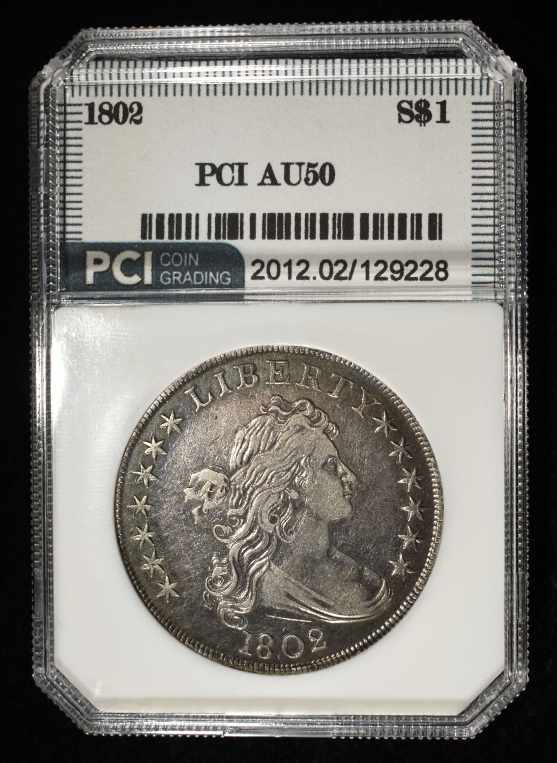 1802 DRAPED BUST DOLLAR PCI AU50