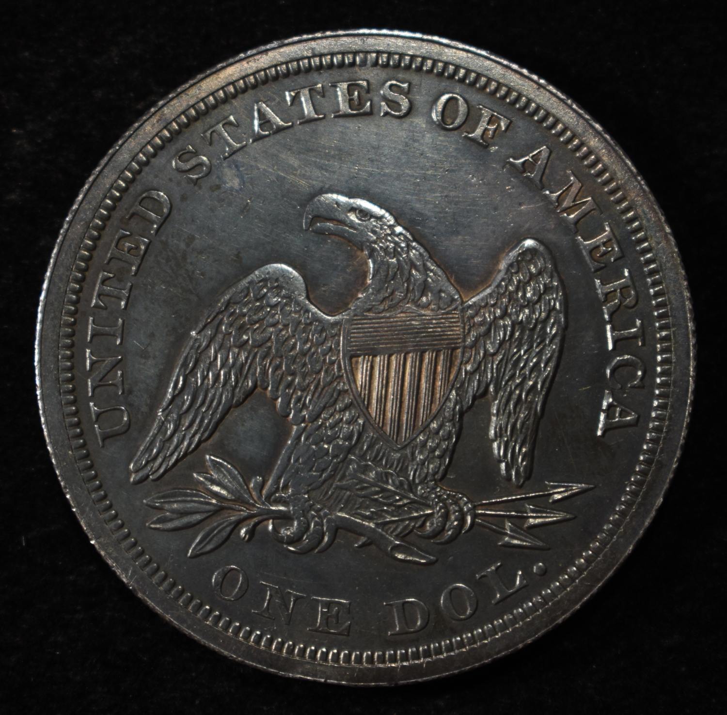 1849 SEATED DOLLAR NICE ORIG UNC PL SURFACES