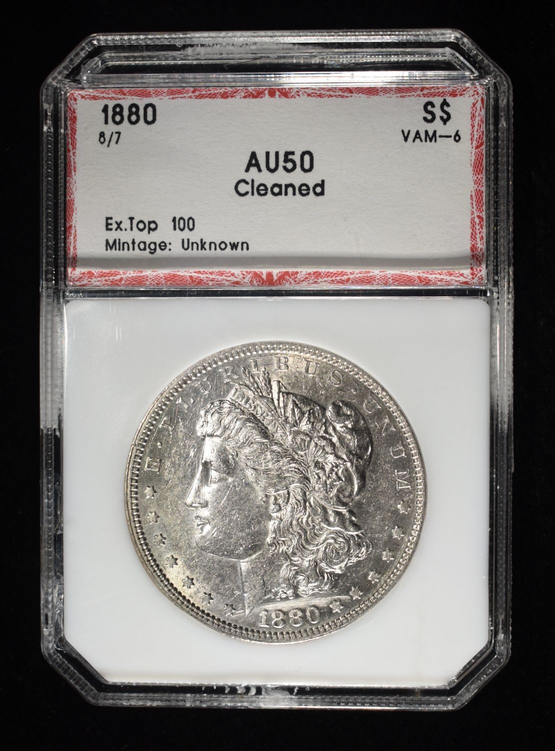 1880 8/7 MORGAN DOLLAR PCI AU CLEANED