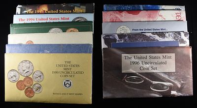 1990-1999 MINT SETS. BID WITH SILVER CITY AUCTIONS ESTIMATE $75 - $100.