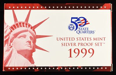 1999 SILVER PROOF SET. WEEKLY COIN & CURRENCY AUCTIONS ESTIMATE $150 - $200.