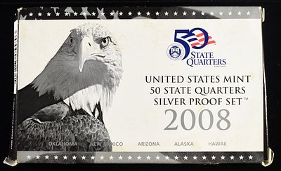 2008 SILVER QUARTER PROOF SET. CHECK OUT OUR UPCOMING AUCTIONS ESTIMATE $80 - $120.