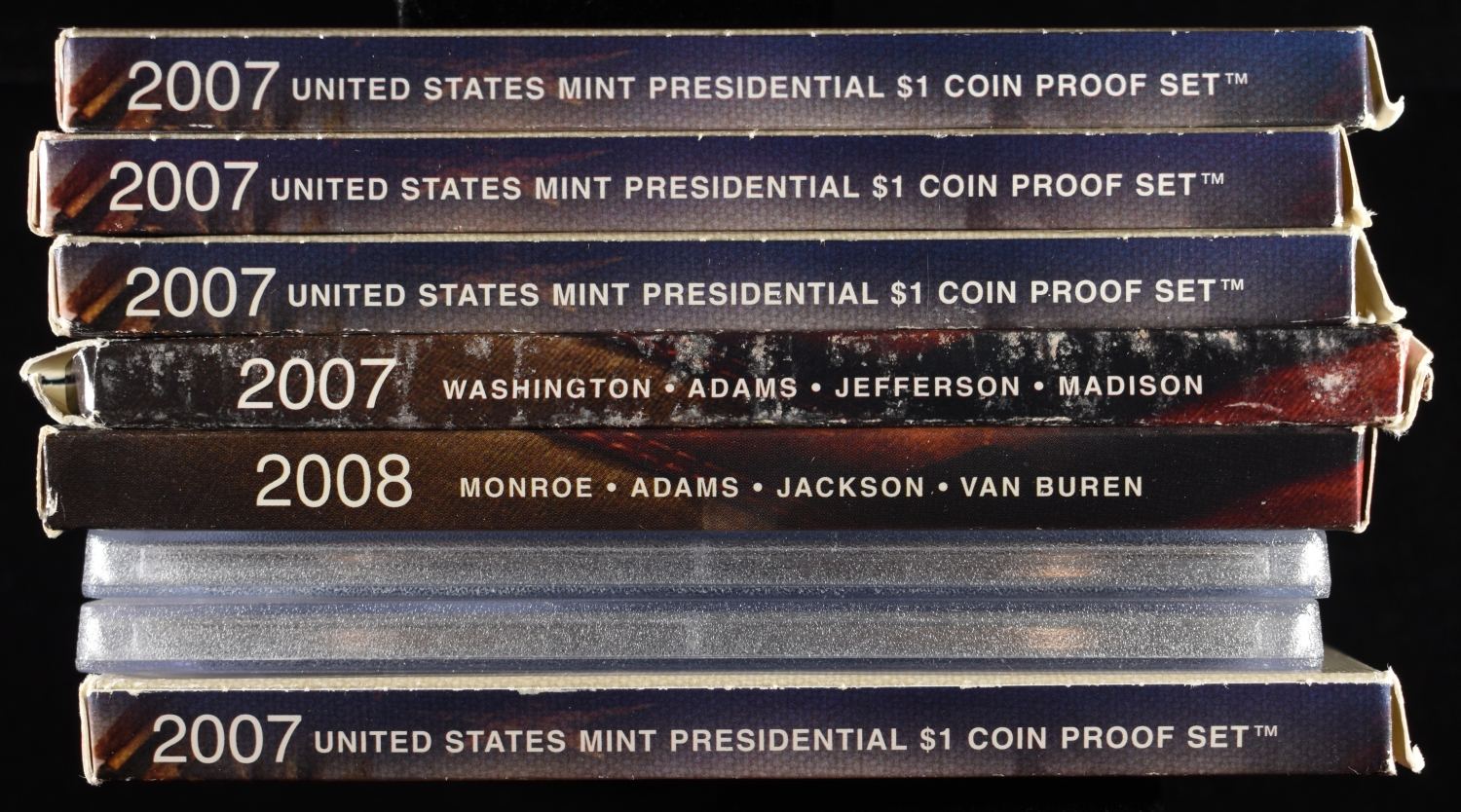PRESIDENTAL $1 PROOF SETS (5) 2007 & (3) 2008