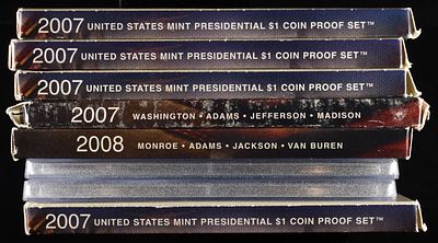PRESIDENTAL $1 PROOF SETS (5) 2007 & (3) 2008. BID WITH SILVER CITY AUCTIONS ESTIMATE $75 - $100.