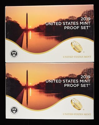 (2) 2019 MINT PROOF SETS. WEEKLY COIN & CURRENCY AUCTIONS ESTIMATE $120 - $170.