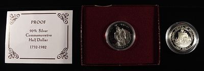 1982-S & 1992-S COMMEM HALF DOLLARS. 1982-S 50C COMMEM 90% SILVER & 1992-S 50C COMMEM ESTIMATE 