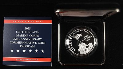 2025 $1 COMMEM MARINE CORPS 250TH ANNIV. LEADERS IN ON-LINE AUCTIONS ESTIMATE $90 - $130.