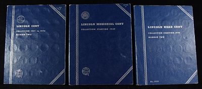 (3) LINCOLN CENT COLLECTIONS WHITMAN. INCLUDING (195) LINCOLN CENTS & (6) STEEL CENTS ESTIMATE 