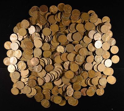 (500) WHEAT CENTS: MIXED DATES. BID WITH SILVER CITY AUCTIONS ESTIMATE $80 - $100.