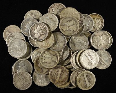 (50) MERCURY DIMES. BID WITH SILVER CITY AUCTIONS ESTIMATE $440 - $490.