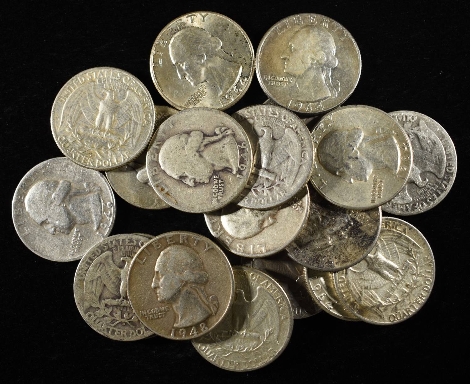 (20) 90% SILVER WASHINGTON QUARTERS