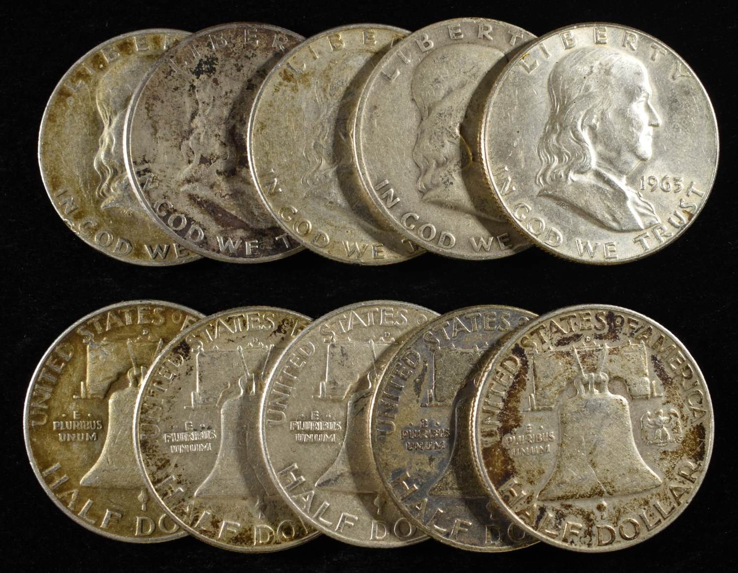 (10) FRANKLIN HALF DOLLARS