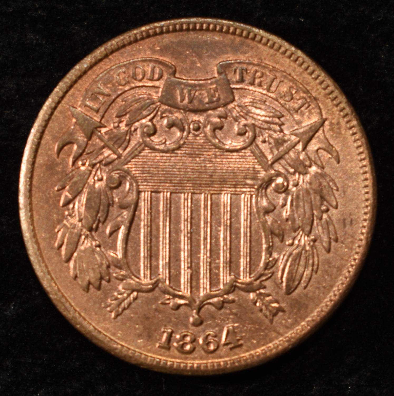 1864 2-CENT PIECE XF/AU