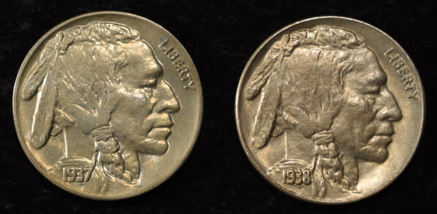 1938-D &1937 BUFFALO NICKEL CH BU