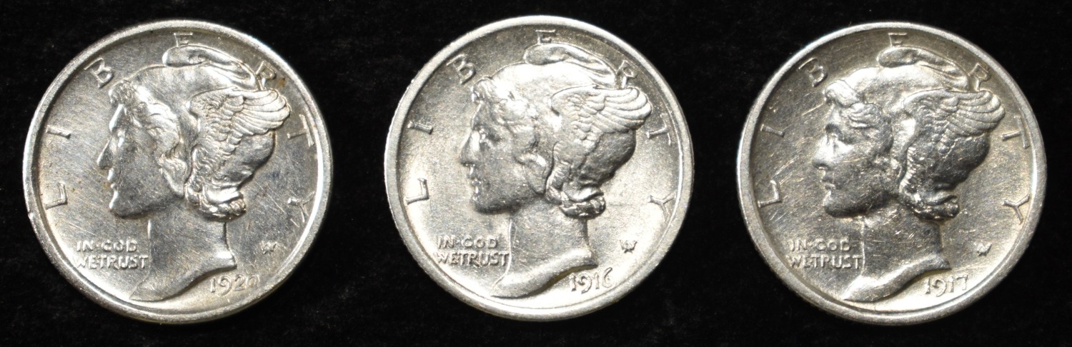 1916, 1917-S & 1920-D MERCURY DIMES