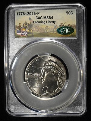 1776-2026-P ENDURING LIBERTY HALF DOLLAR CAC MS-64. CHECK OUT OUR UPCOMING AUCTIONS ESTIMATE $80 