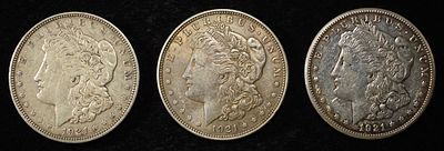 1921-P,D&S MORGAN DOLLAR. LEADERS IN ON-LINE AUCTIONS ESTIMATE $230 - $280.
