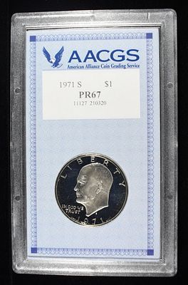 1971-S EISENHOWER DOLLAR AACGS SUPERB GEM PROOF. LEADERS IN ON-LINE AUCTIONS ESTIMATE $60 - $80.