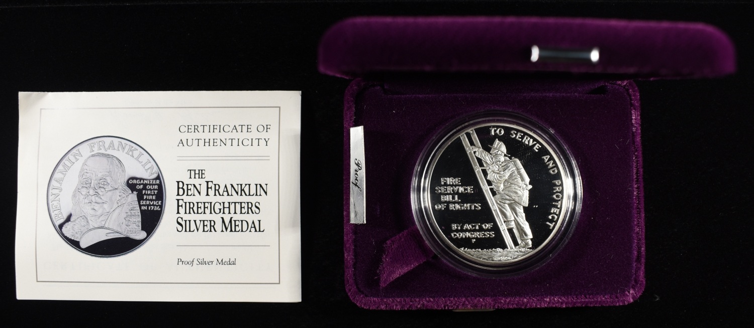 BEN FRANKLIN FIREFIGHTERS .999 SILVER MEDAL