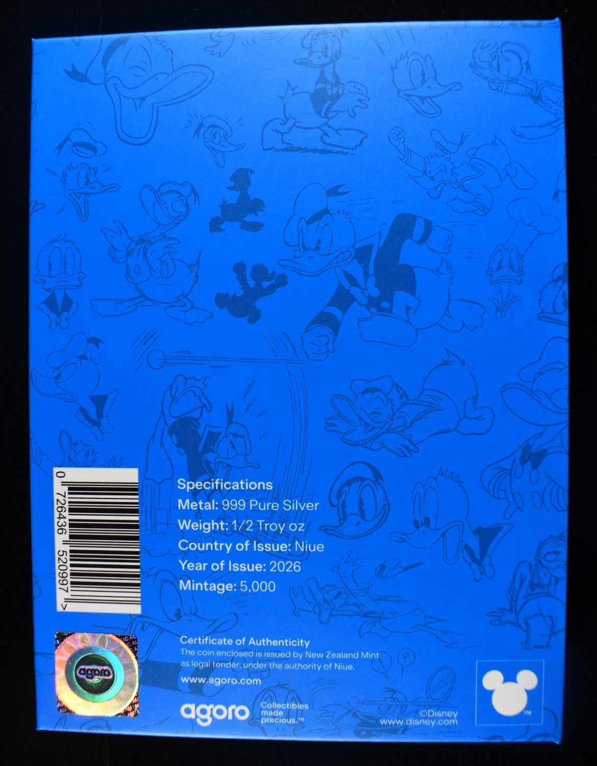 DONALD DUCK 1/2 OZ .999 SILVER