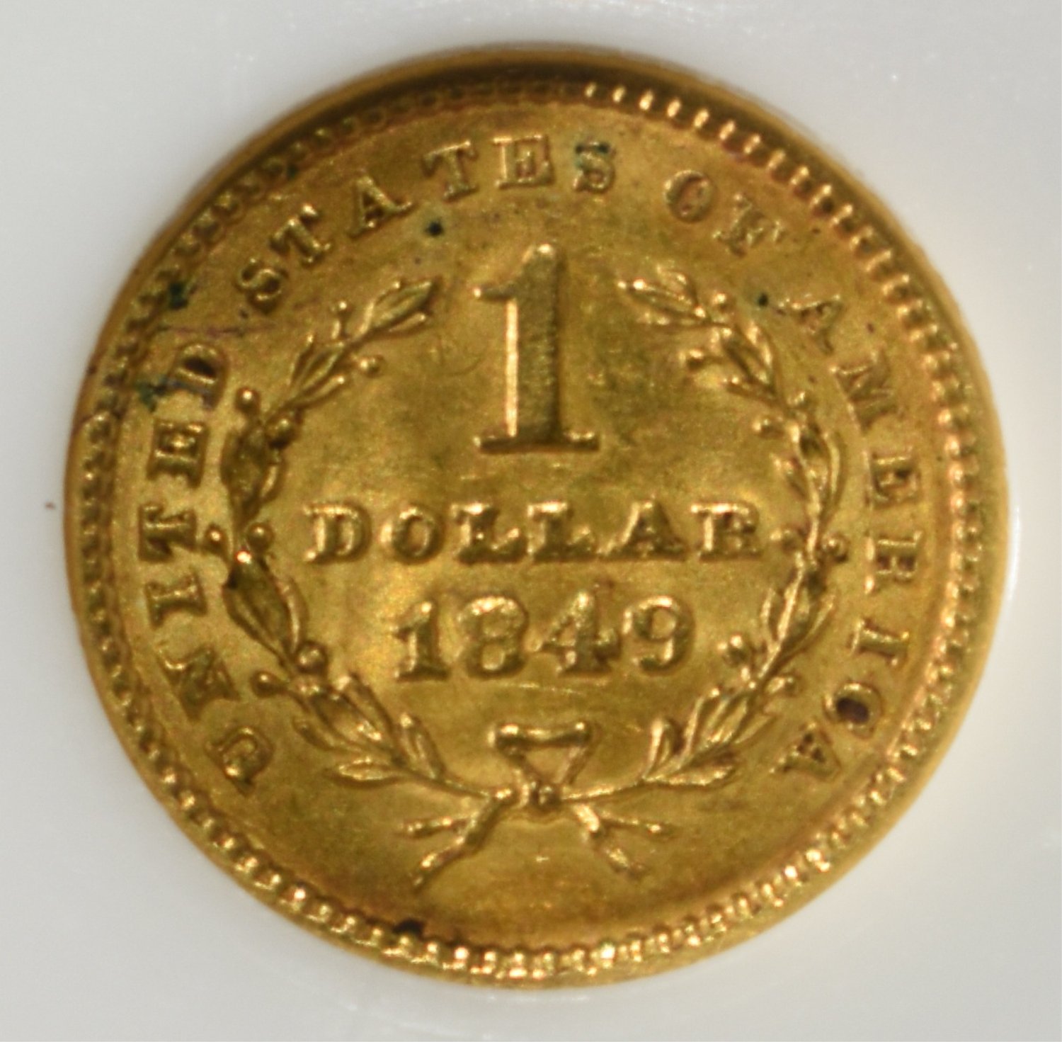 1849 $1 GOLD TYPE 1 PCI GEM BU CLOSED WREATH