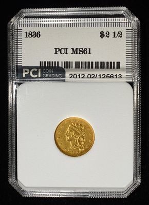 1836 $2.50 LIBERTY GOLD PCI BU. BID WITH SILVER CITY AUCTIONS ESTIMATE $3200 - $3700.