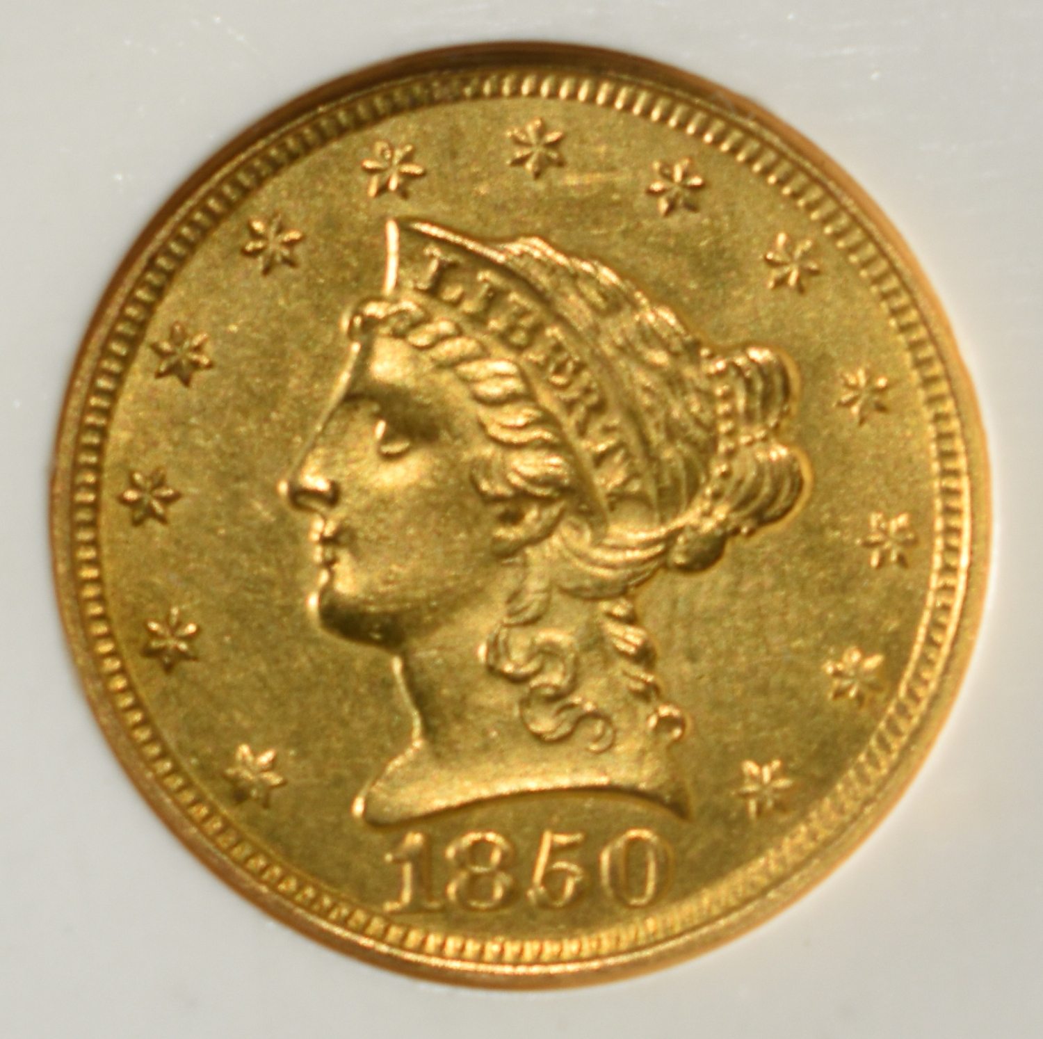 1850 $2.50 LIBERTY GOLD PCI CH/GEM BU