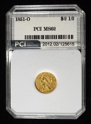 1851-O $2.50 LIBERTY GOLD PCI BU. LEADERS IN ON-LINE AUCTIONS ESTIMATE $4700 - $5200.