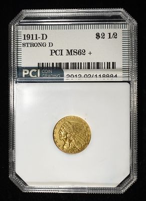 1911-D $2.50 INDIAN GOLD PCI STRONG D BU. TOP RATED AUCTION HOUSE ESTIMATE $8000 - $8500.