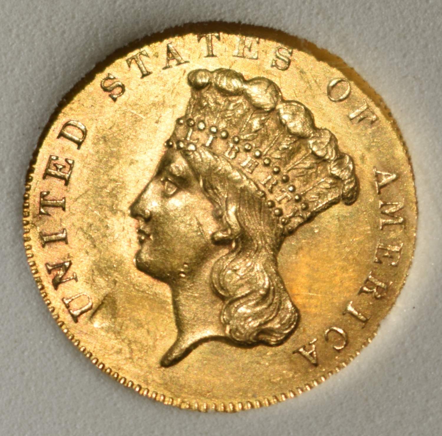 1857 $3 GOLD PCI CH BU