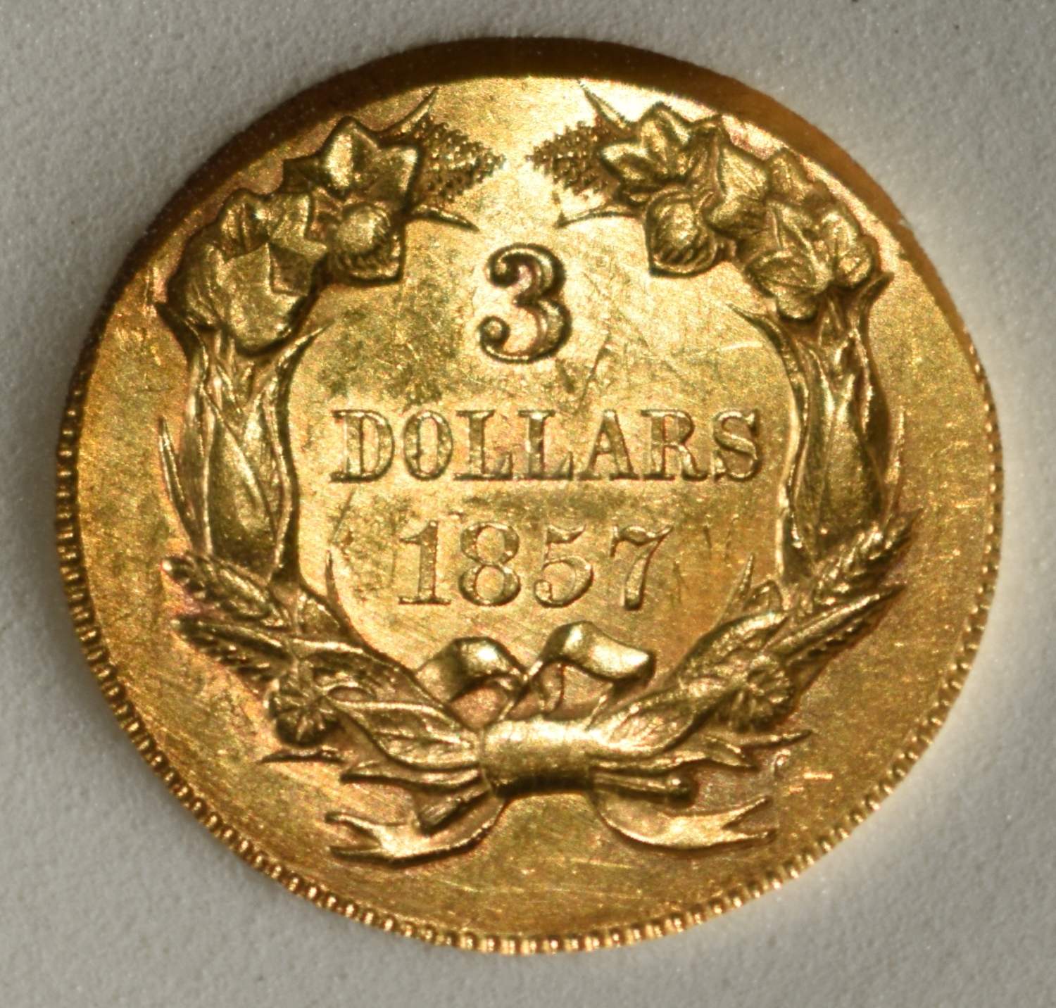 1857 $3 GOLD PCI CH BU