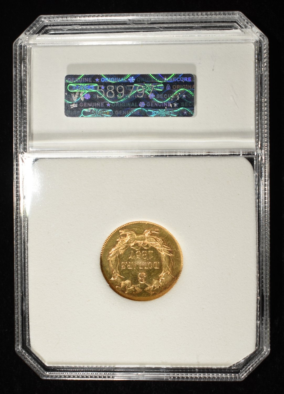 1857 $3 GOLD PCI CH BU