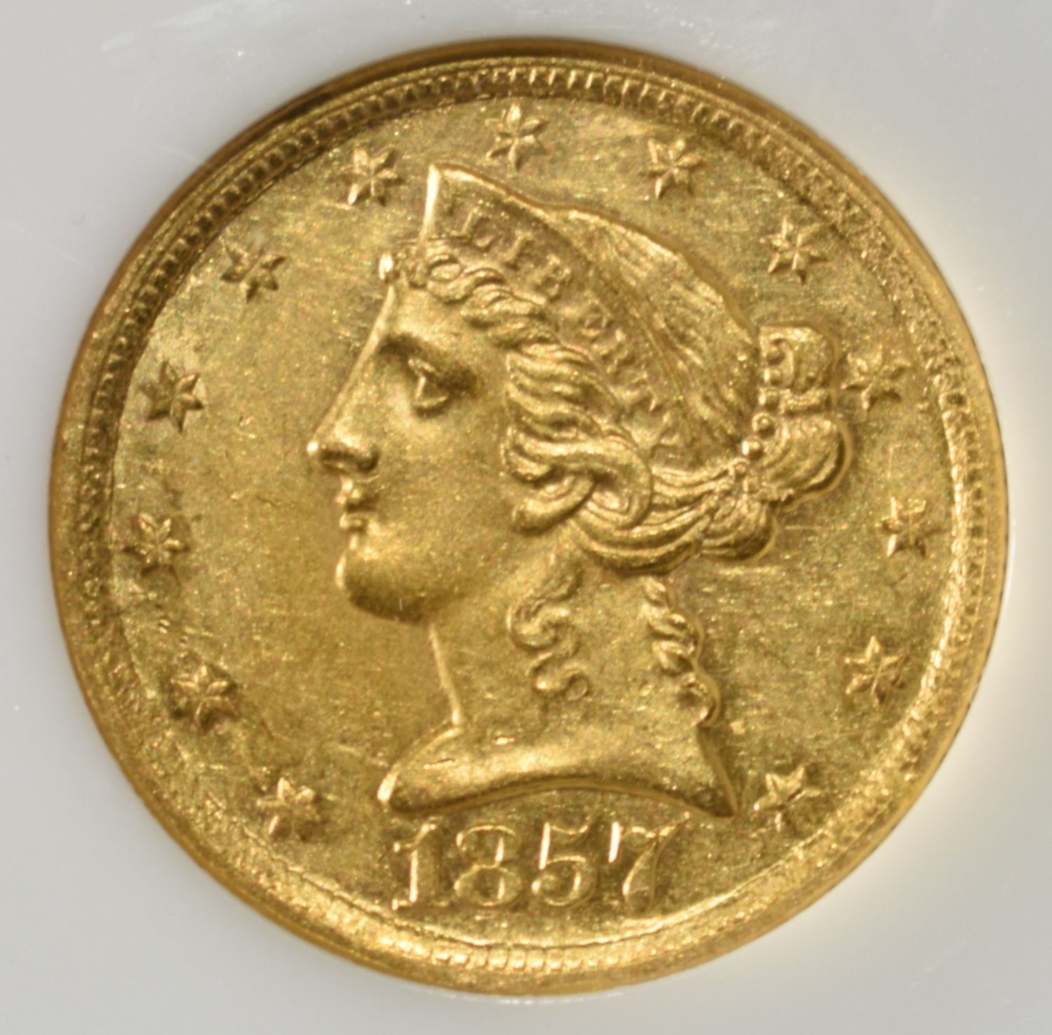 1857-C $5 GOLD PCI BU