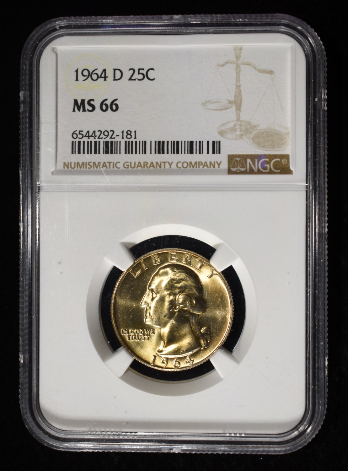 1964-D WASHINGTON QUARTER NGC MS66