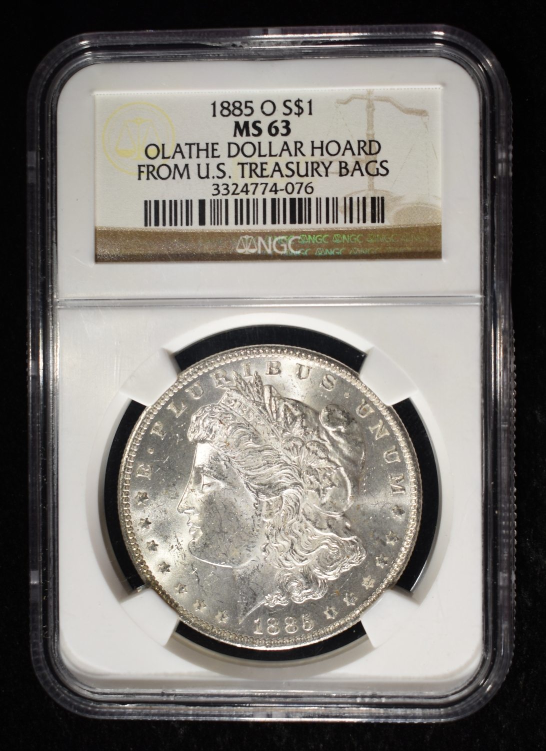 1885-O MORGAN DOLLAR NGC MS-63 OLATHE HOARD